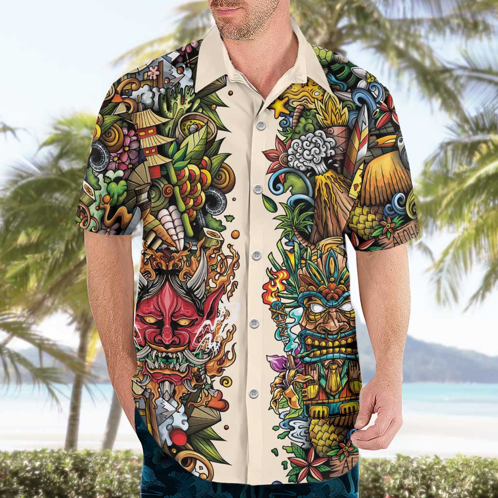 Hawaii And Japan Hawaiian Shirt Tiki With Oni Mask - Wonder Print Shop