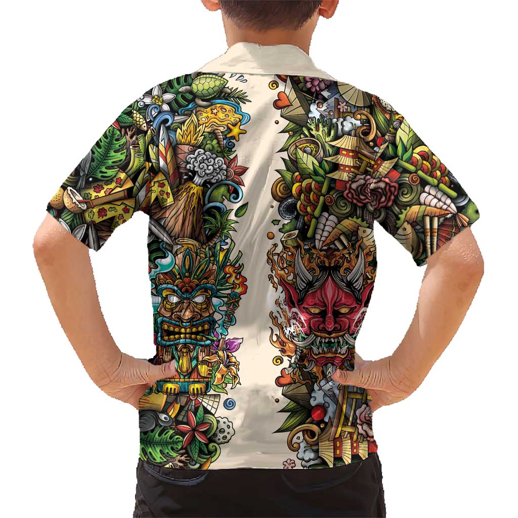 Hawaii And Japan Hawaiian Shirt Tiki With Oni Mask - Wonder Print Shop