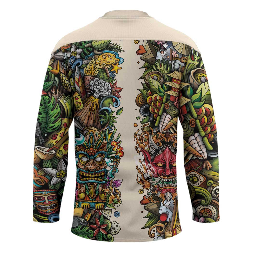 Hawaii And Japan Hockey Jersey Tiki With Oni Mask - Wonder Print Shop