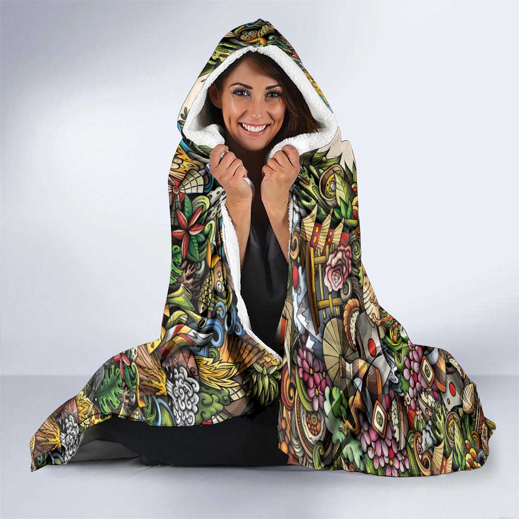 Hawaii And Japan Hooded Blanket Tiki With Oni Mask - Wonder Print Shop