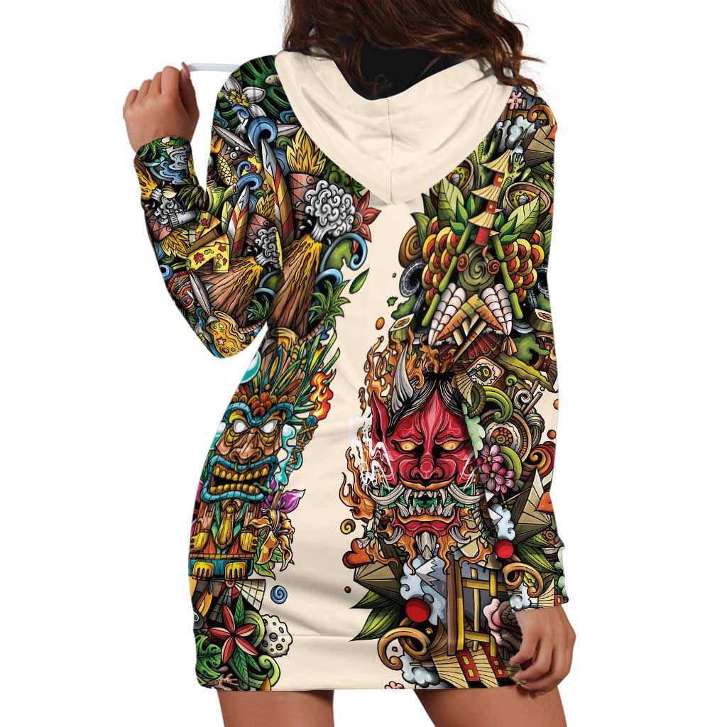 Hawaii And Japan Hoodie Dress Tiki With Oni Mask - Wonder Print Shop