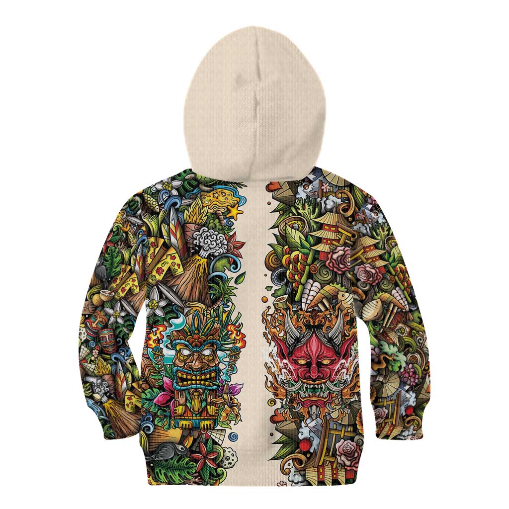 Hawaii And Japan Kid Hoodie Tiki With Oni Mask - Wonder Print Shop