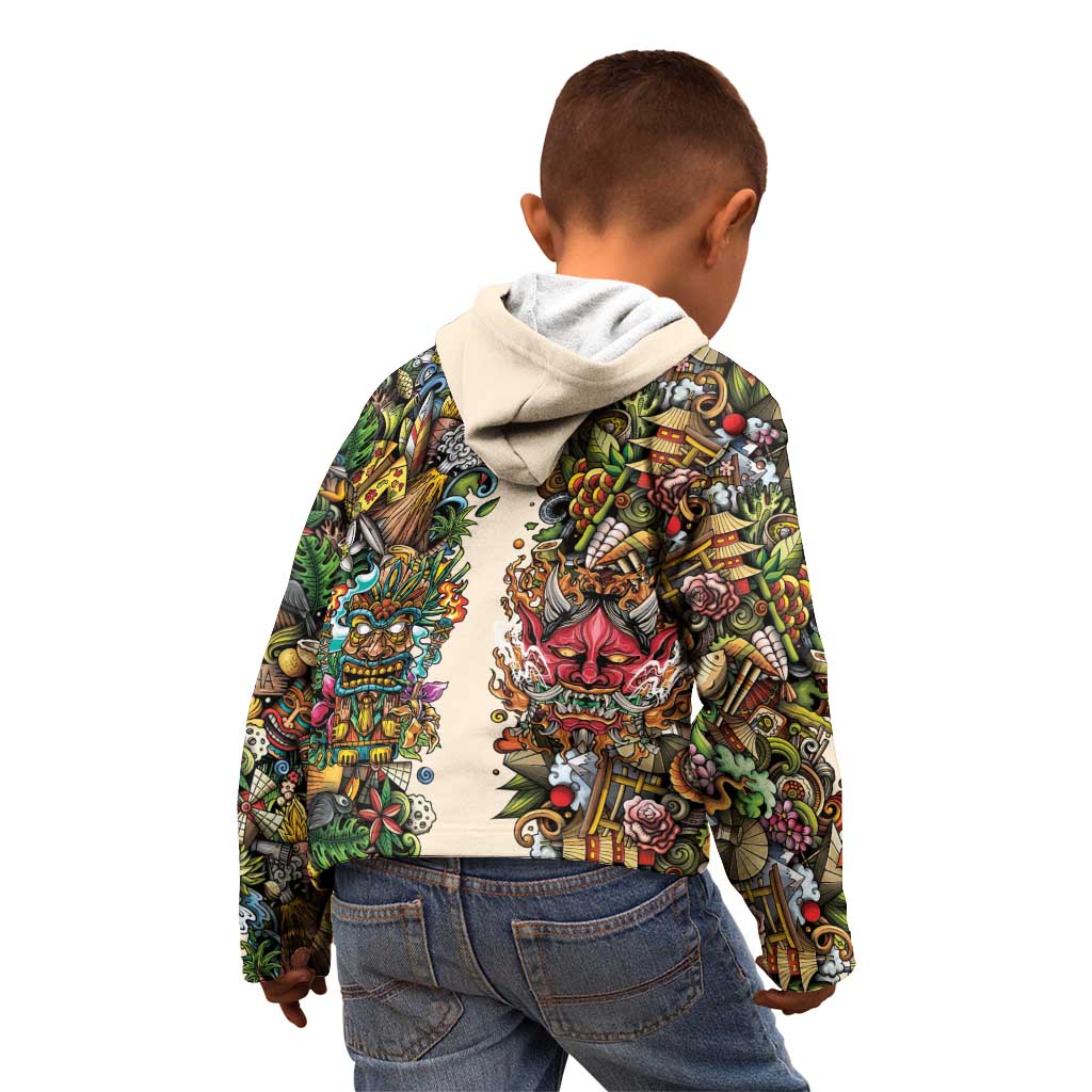 Hawaii And Japan Kid Hoodie Tiki With Oni Mask - Wonder Print Shop