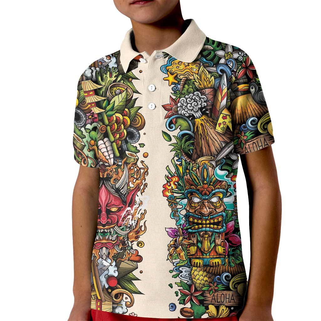Hawaii And Japan Kid Polo Shirt Tiki With Oni Mask - Wonder Print Shop