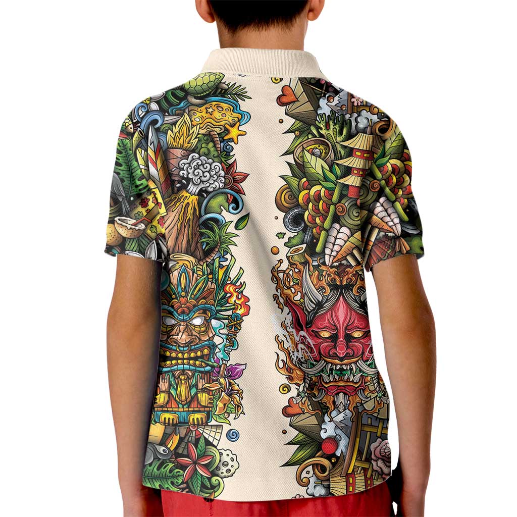 Hawaii And Japan Kid Polo Shirt Tiki With Oni Mask - Wonder Print Shop