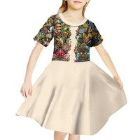 Hawaii And Japan Kid Short Sleeve Dress Tiki With Oni Mask - Wonder Print Shop