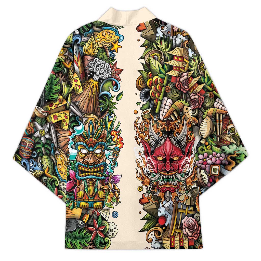 Hawaii And Japan Kimono Tiki With Oni Mask - Wonder Print Shop