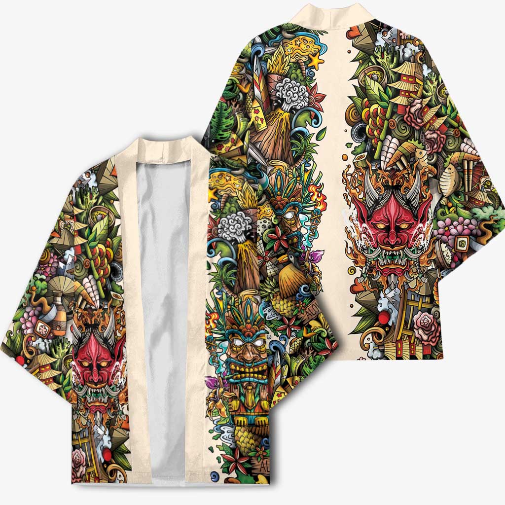 Hawaii And Japan Kimono Tiki With Oni Mask - Wonder Print Shop