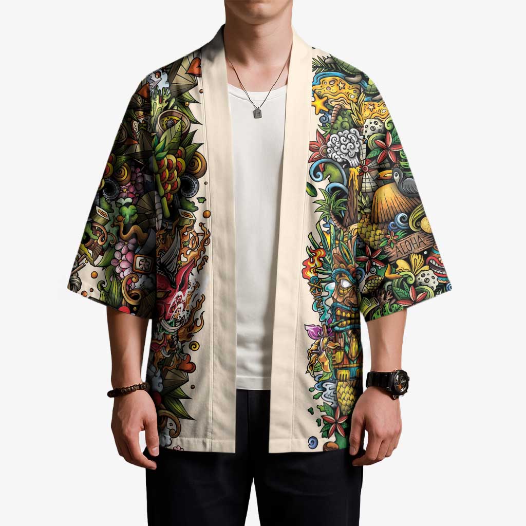 Hawaii And Japan Kimono Tiki With Oni Mask - Wonder Print Shop