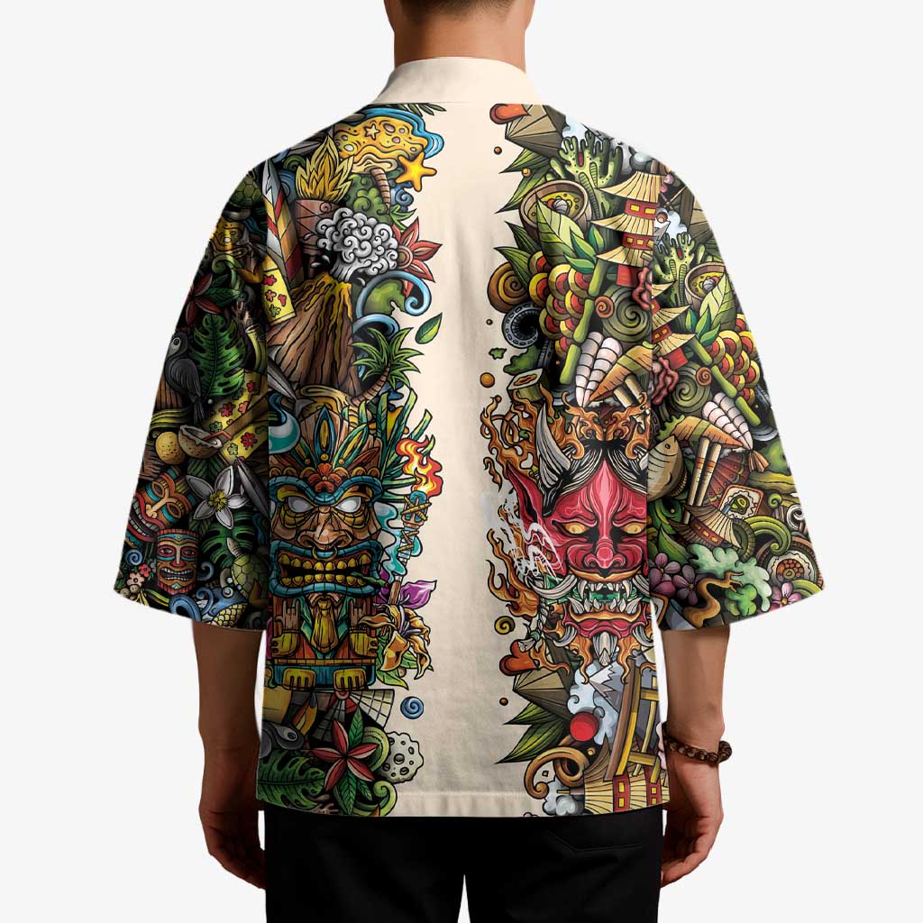Hawaii And Japan Kimono Tiki With Oni Mask - Wonder Print Shop