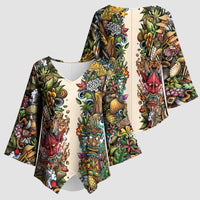 Hawaii And Japan Kimono Sleeve Blouse Tiki With Oni Mask - Wonder Print Shop