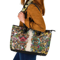 Hawaii And Japan Leather Tote Bag Tiki With Oni Mask - Wonder Print Shop