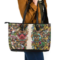 Hawaii And Japan Leather Tote Bag Tiki With Oni Mask - Wonder Print Shop