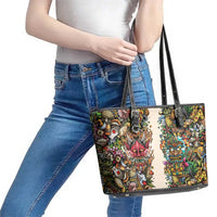 Hawaii And Japan Leather Tote Bag Tiki With Oni Mask - Wonder Print Shop