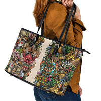 Hawaii And Japan Leather Tote Bag Tiki With Oni Mask - Wonder Print Shop