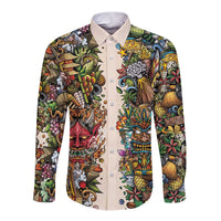Hawaii And Japan Long Sleeve Button Shirt Tiki With Oni Mask - Wonder Print Shop