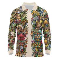 Hawaii And Japan Long Sleeve Polo Shirt Tiki With Oni Mask - Wonder Print Shop