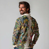 Hawaii And Japan Long Sleeve Polo Shirt Tiki With Oni Mask - Wonder Print Shop