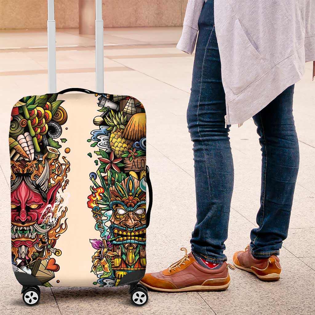 Hawaii And Japan Luggage Cover Tiki With Oni Mask - Wonder Print Shop