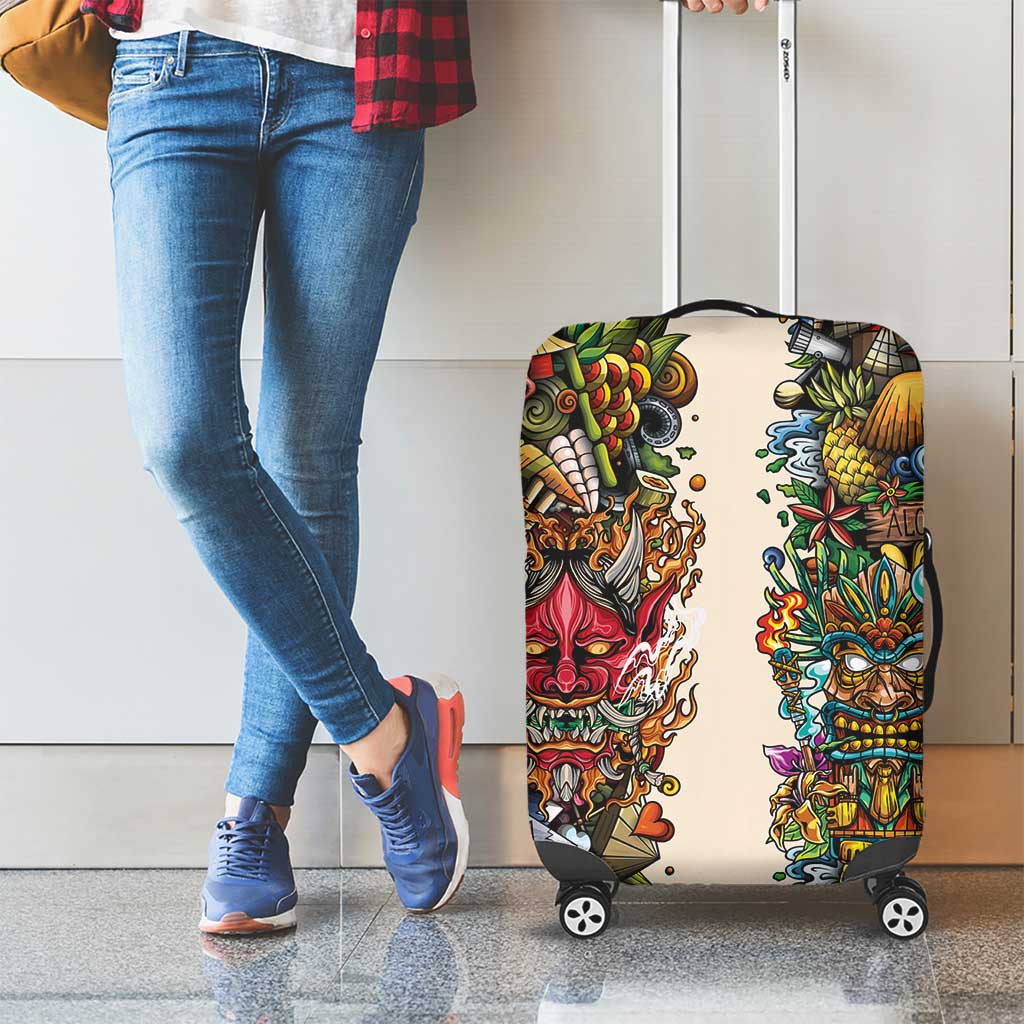 Hawaii And Japan Luggage Cover Tiki With Oni Mask - Wonder Print Shop