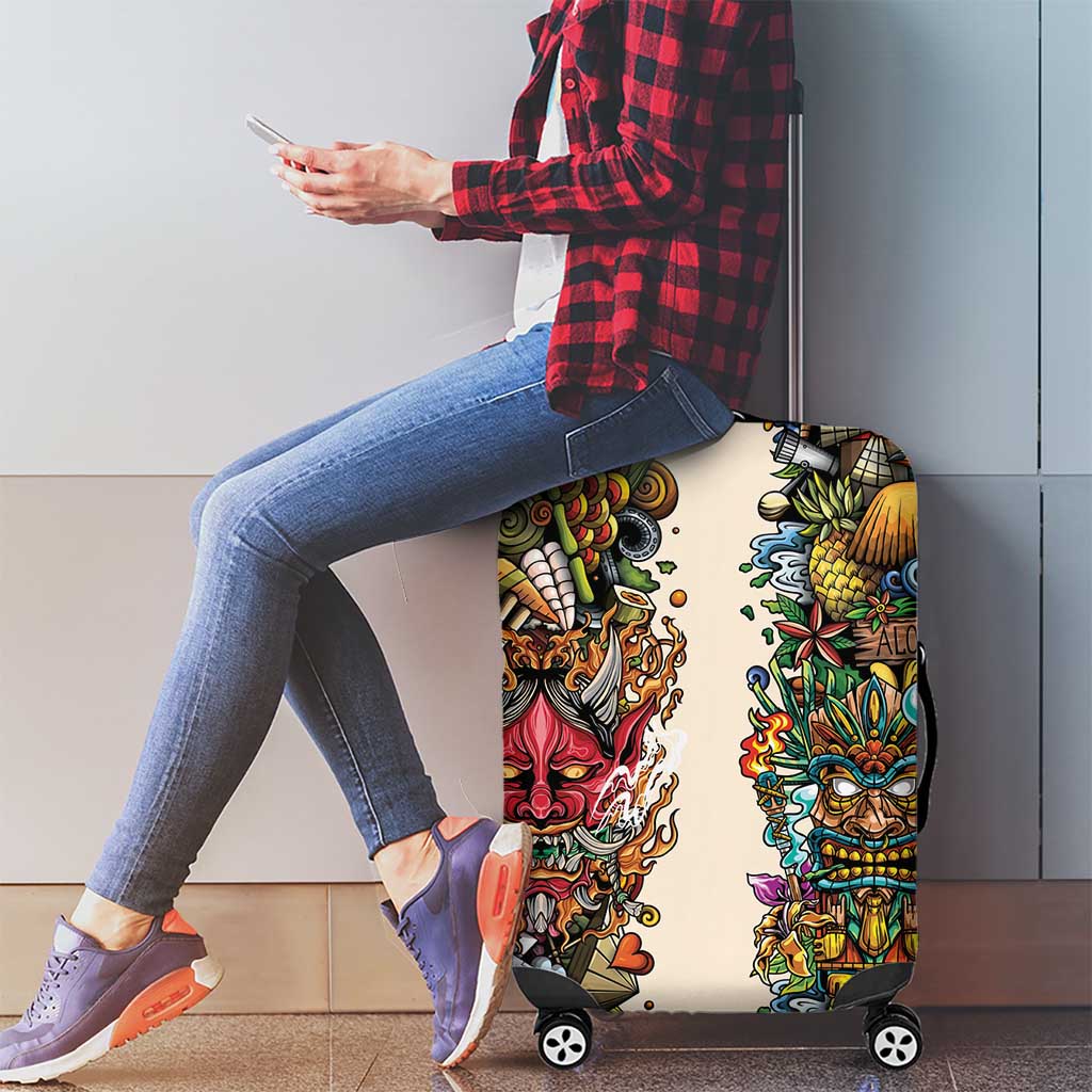 Hawaii And Japan Luggage Cover Tiki With Oni Mask - Wonder Print Shop