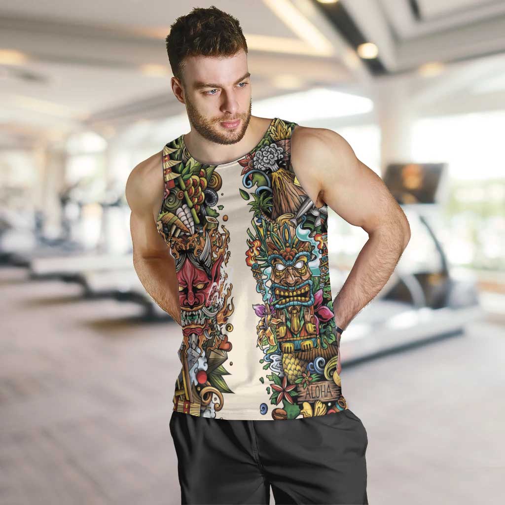 Hawaii And Japan Men Tank Top Tiki With Oni Mask - Wonder Print Shop