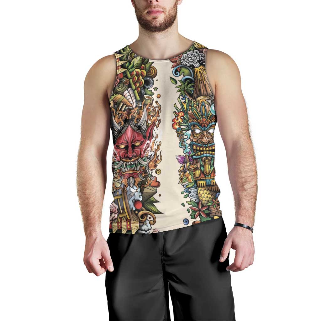 Hawaii And Japan Men Tank Top Tiki With Oni Mask - Wonder Print Shop