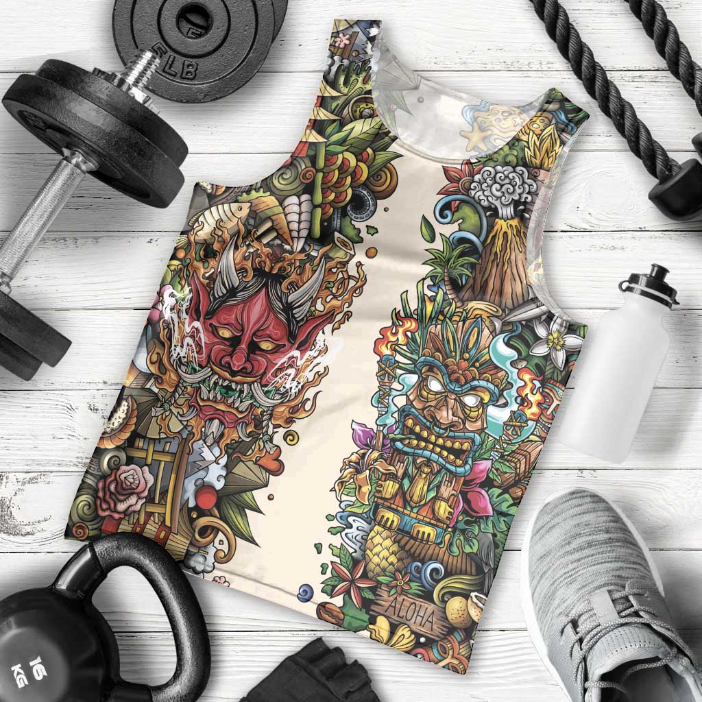 Hawaii And Japan Men Tank Top Tiki With Oni Mask - Wonder Print Shop