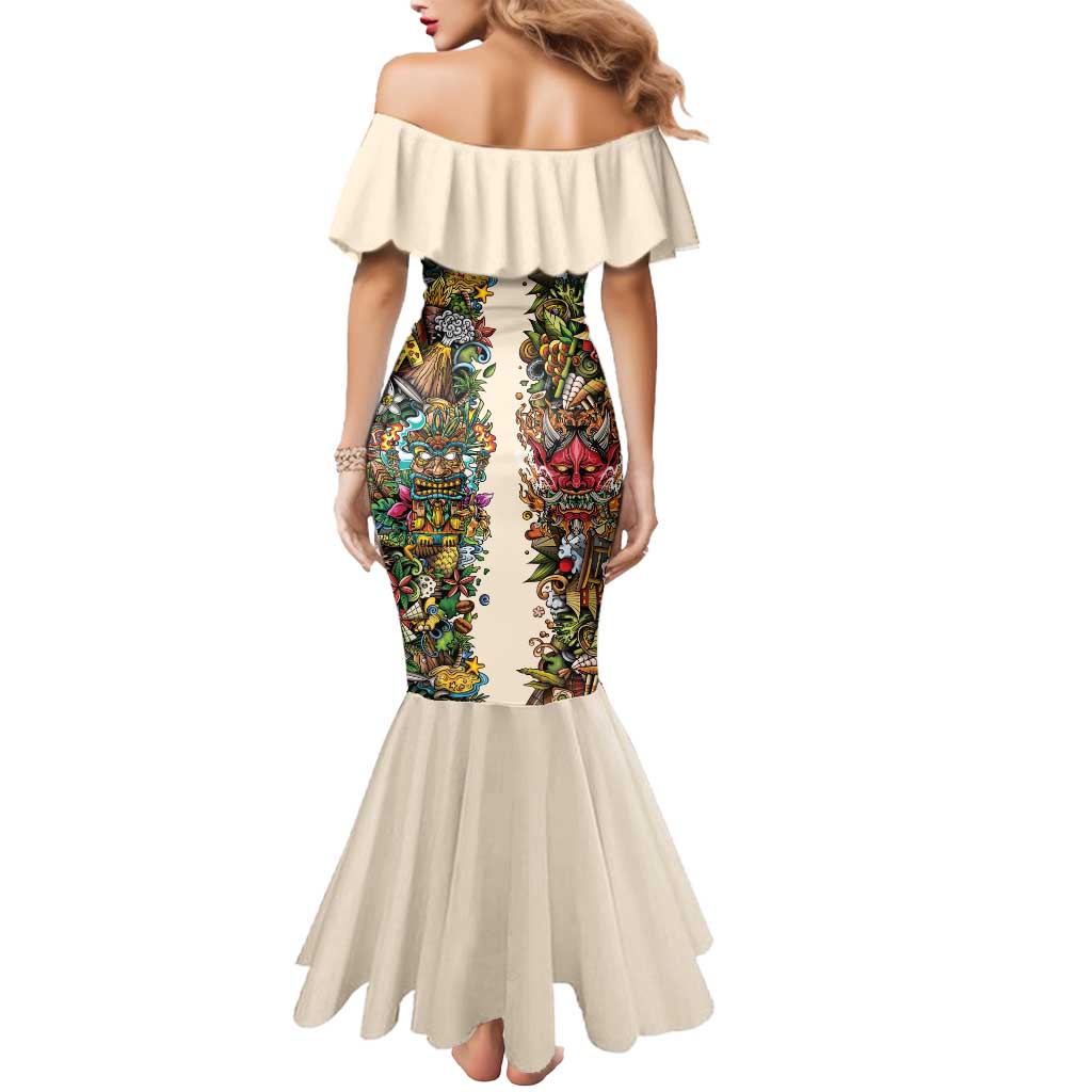 Hawaii And Japan Mermaid Dress Tiki With Oni Mask - Wonder Print Shop