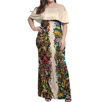 Hawaii And Japan Off Shoulder Maxi Dress Tiki With Oni Mask - Wonder Print Shop