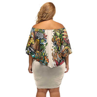Hawaii And Japan Off Shoulder Short Dress Tiki With Oni Mask - Wonder Print Shop