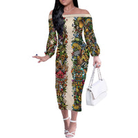 Hawaii And Japan Off The Shoulder Long Sleeve Dress Tiki With Oni Mask - Wonder Print Shop