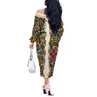 Hawaii And Japan Off The Shoulder Long Sleeve Dress Tiki With Oni Mask - Wonder Print Shop