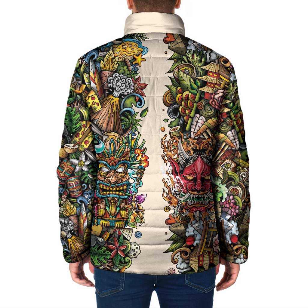 Hawaii And Japan Padded Jacket Tiki With Oni Mask - Wonder Print Shop