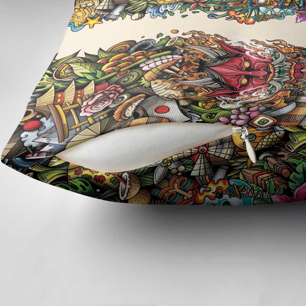 Hawaii And Japan Pillow Cover Tiki With Oni Mask - Wonder Print Shop