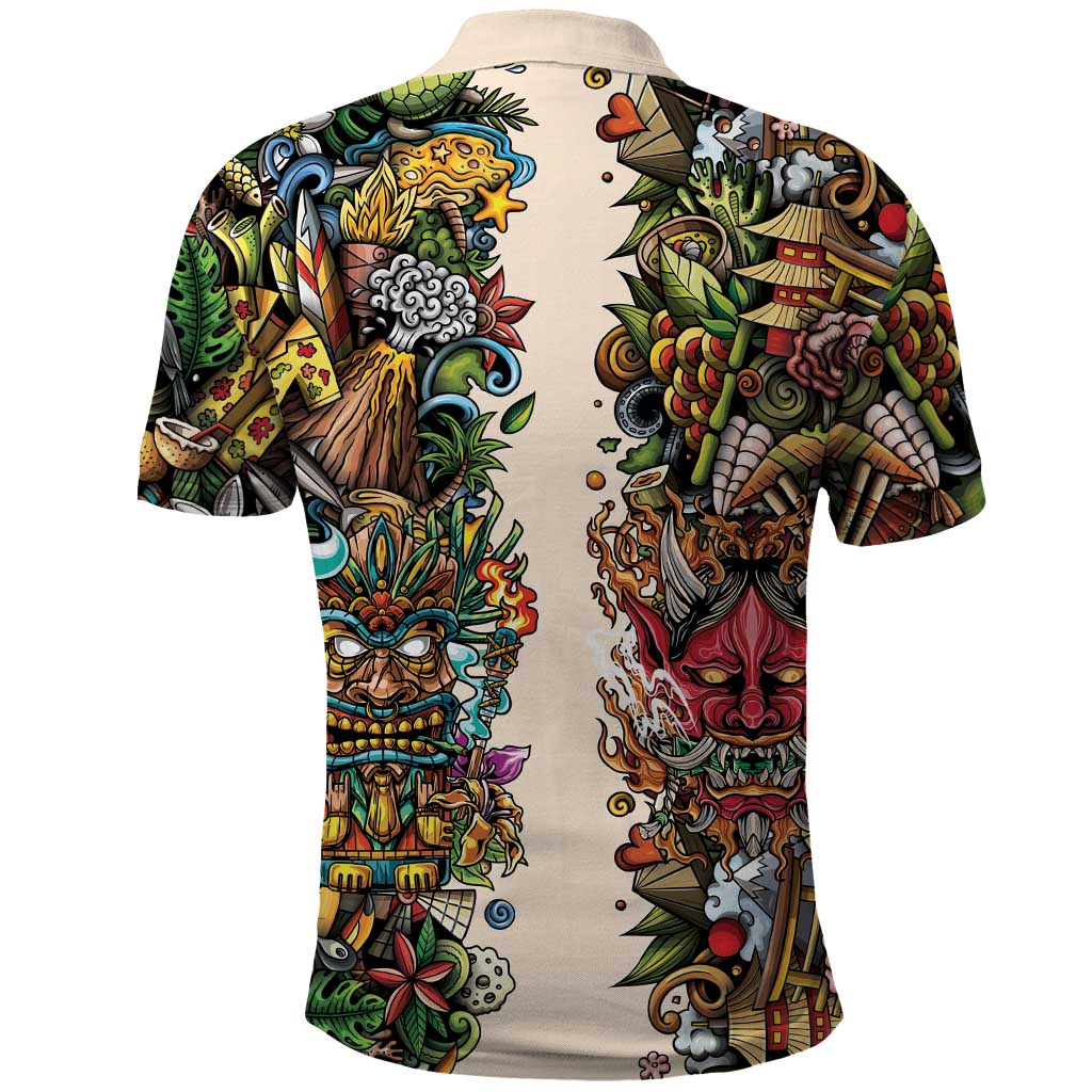 Hawaii And Japan Polo Shirt Tiki With Oni Mask - Wonder Print Shop