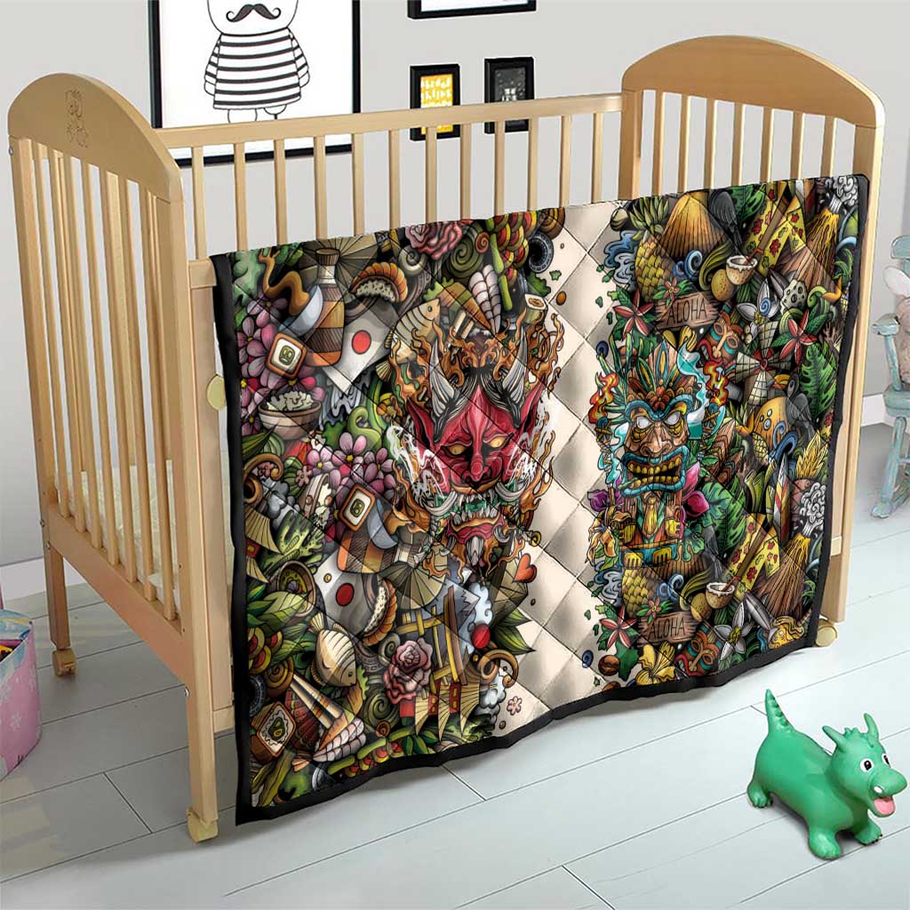 Hawaii And Japan Quilt Tiki With Oni Mask - Wonder Print Shop