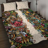 Hawaii And Japan Quilt Bed Set Tiki With Oni Mask - Wonder Print Shop