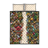 Hawaii And Japan Quilt Bed Set Tiki With Oni Mask - Wonder Print Shop