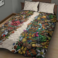 Hawaii And Japan Quilt Bed Set Tiki With Oni Mask - Wonder Print Shop