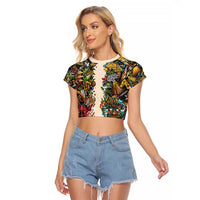 Hawaii And Japan Raglan Cropped T Shirt Tiki With Oni Mask - Wonder Print Shop