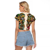 Hawaii And Japan Raglan Cropped T Shirt Tiki With Oni Mask - Wonder Print Shop