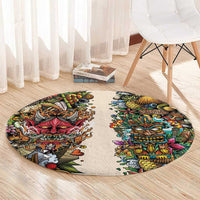 Hawaii And Japan Round Carpet Tiki With Oni Mask - Wonder Print Shop
