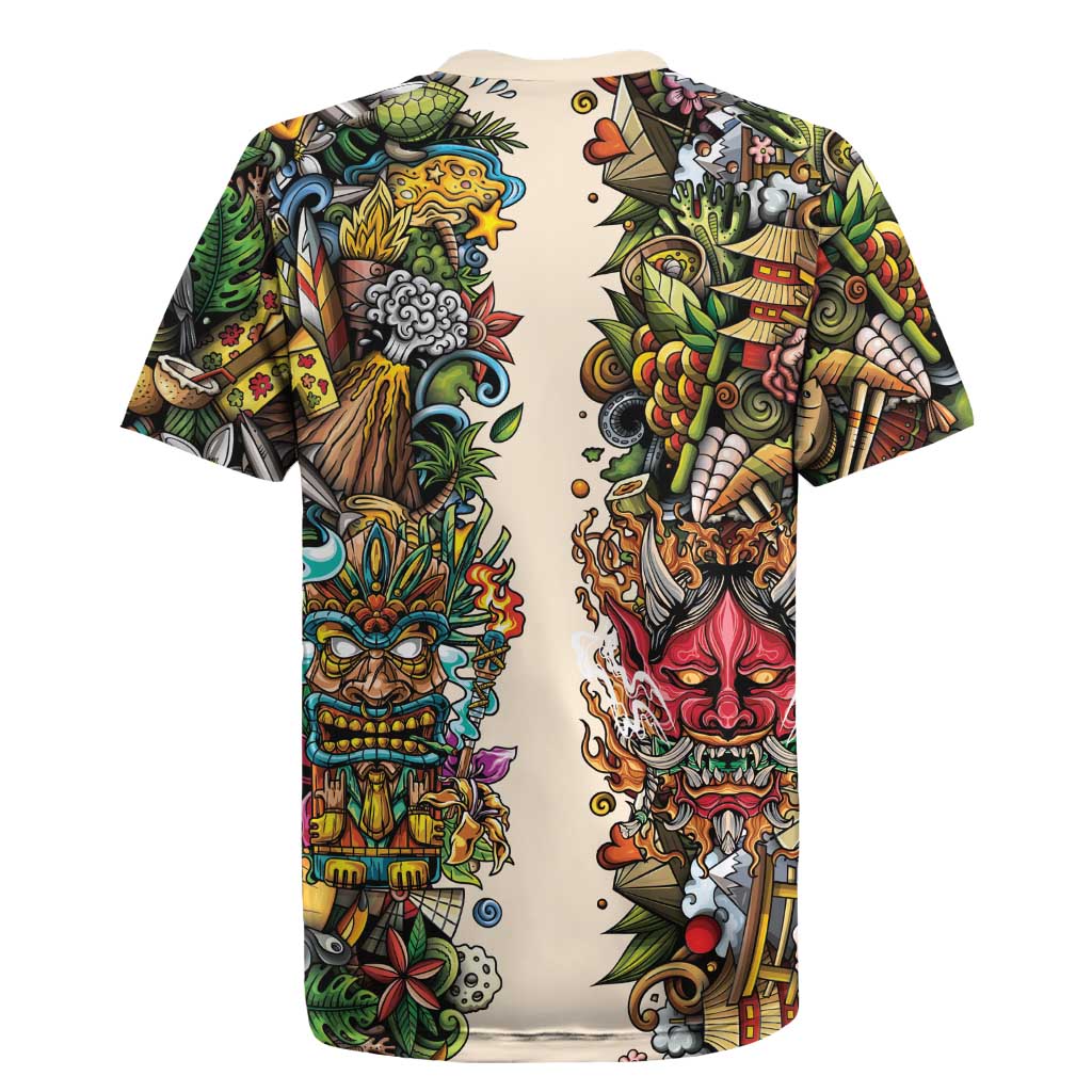 Hawaii And Japan Rugby Jersey Tiki With Oni Mask - Wonder Print Shop