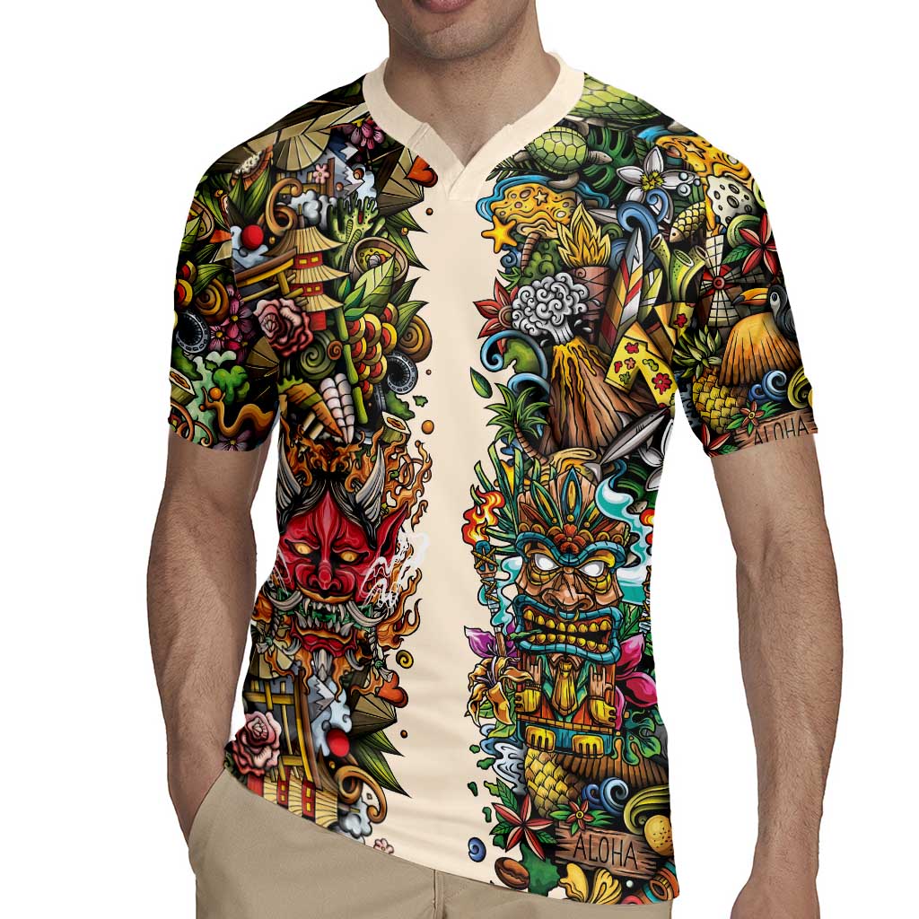 Hawaii And Japan Rugby Jersey Tiki With Oni Mask - Wonder Print Shop