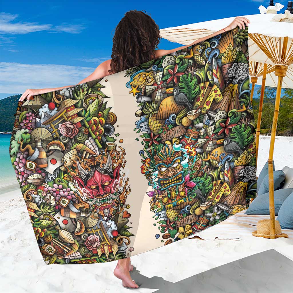 Hawaii And Japan Sarong Tiki With Oni Mask - Wonder Print Shop
