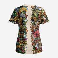 Hawaii And Japan Scrub Top Tiki With Oni Mask - Wonder Print Shop