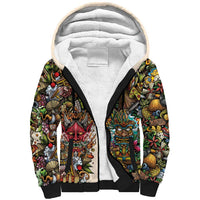 Hawaii And Japan Sherpa Hoodie Tiki With Oni Mask - Wonder Print Shop