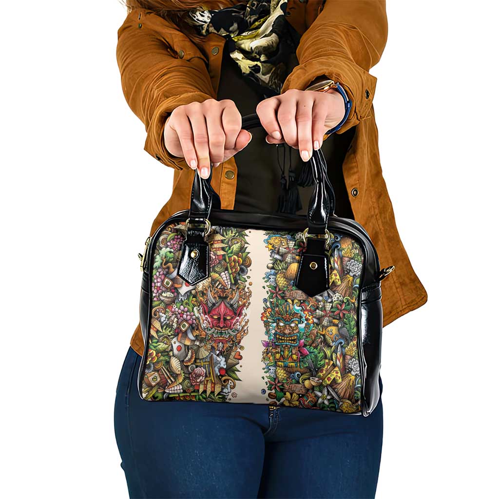 Hawaii And Japan Shoulder Handbag Tiki With Oni Mask - Wonder Print Shop