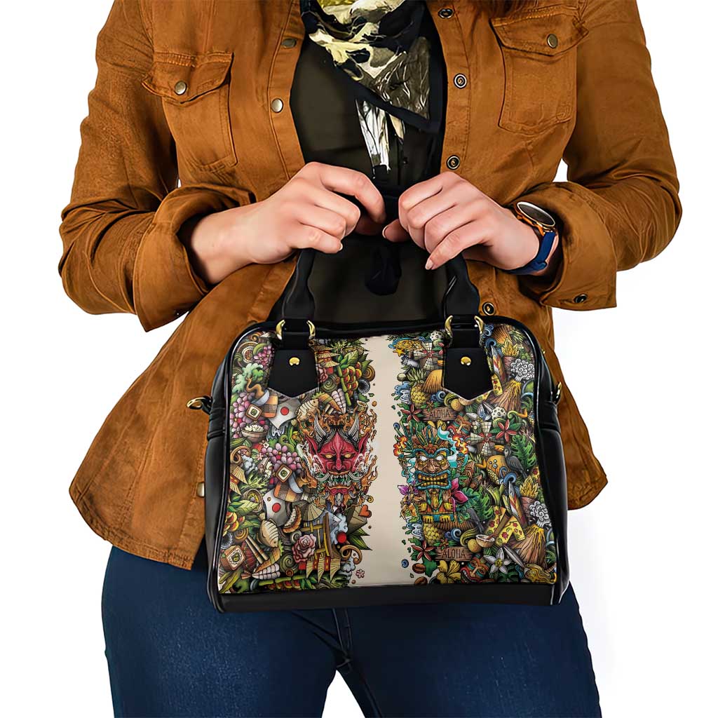 Hawaii And Japan Shoulder Handbag Tiki With Oni Mask - Wonder Print Shop